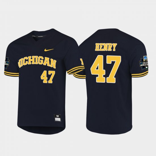 #47 Tommy Henry 2019 NCAA Baseball College World Series Wolverines Men Navy Jersey 546075-774