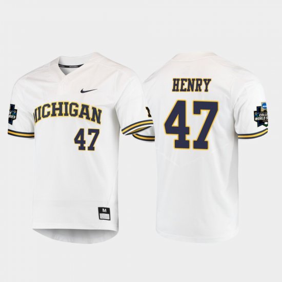 #47 Tommy Henry 2019 NCAA Baseball College World Series Michigan Mens White Jersey 438959-211