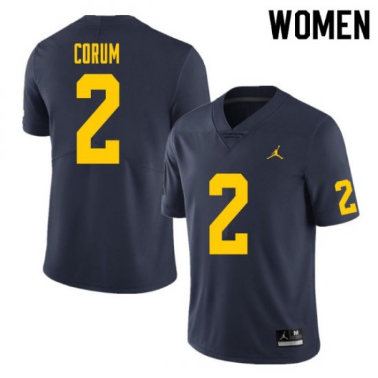 #2 Blake Corum College Football University of Michigan Women\'s Navy Jersey 651769-859