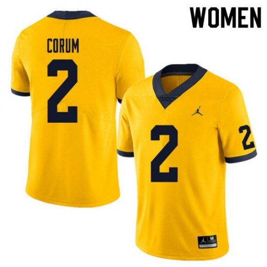 #2 Blake Corum College Football Michigan Womens Yellow Jersey 505208-189