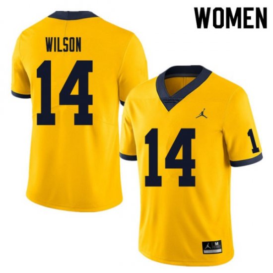 #14 Roman Wilson College Football Wolverines Womens Yellow Jersey 778448-506