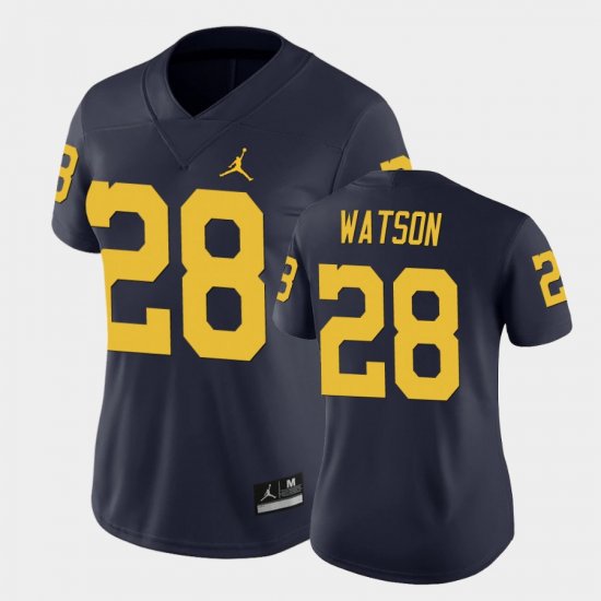 #28 Brandon Watson Game Michigan Wolverines College Football Women Navy Jersey 377328-504