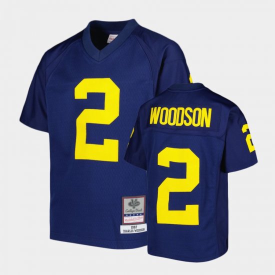 #2 Charles Woodson Replica Michigan Wolverines Youth Navy Jersey 337699-944