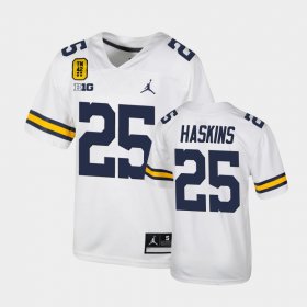 #25 Hassan Haskins College Football Michigan Wolverines TM 42 Football Youth White Jersey 140934-505