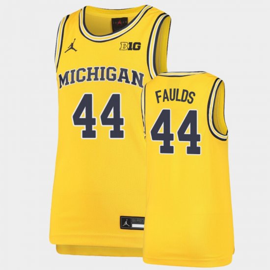 #44 Jaron Faulds Replica Michigan Basketball Youth Maize Jersey 763549-570