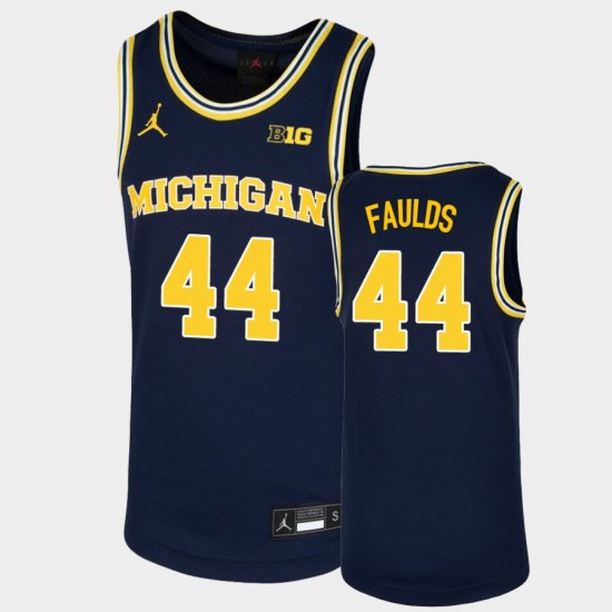 #44 Jaron Faulds Replica University of Michigan Basketball Youth Navy Jersey 807591-917