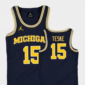 #15 Jon Teske Replica University of Michigan College Basketball Youth Navy Jersey 995739-844