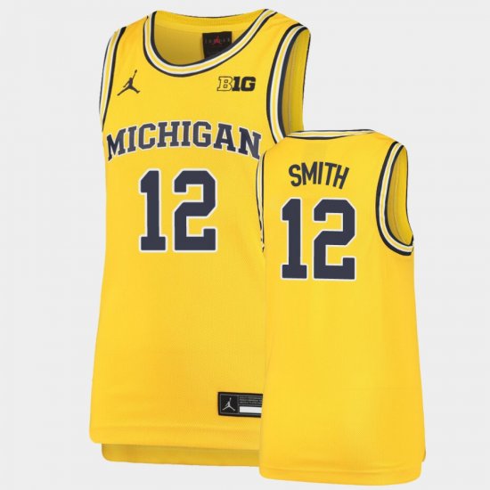 #12 Mike Smith Replica Wolverines Basketball Youth Maize Jersey 149818-327