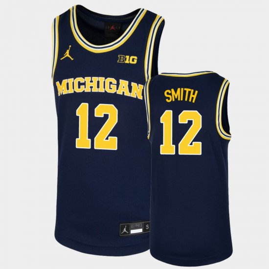 #12 Mike Smith Replica Wolverines Basketball Youth Navy Jersey 635494-242