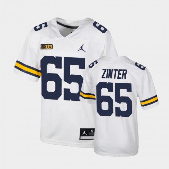 #65 Zak Zinter Untouchable University of Michigan Football Youth White Jersey 290291-300