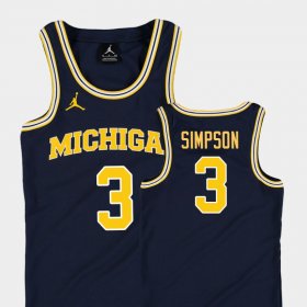 #3 Zavier Simpson Replica Wolverines College Basketball Youth Navy Jersey 489571-795